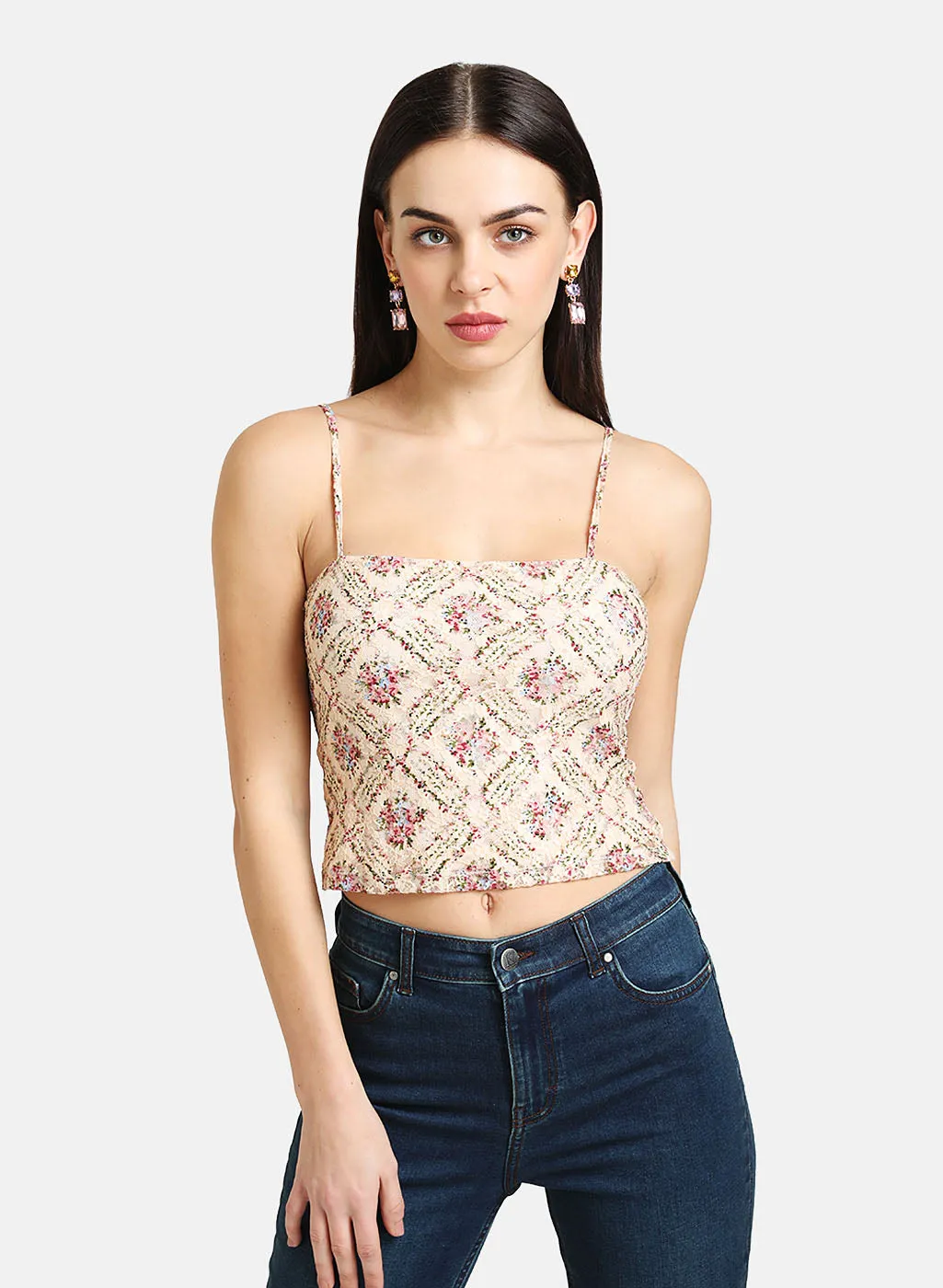 Floral Print Lace Crop Top