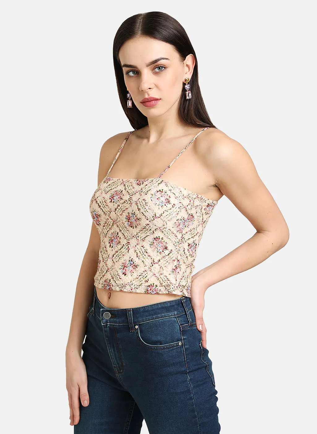 Floral Print Lace Crop Top