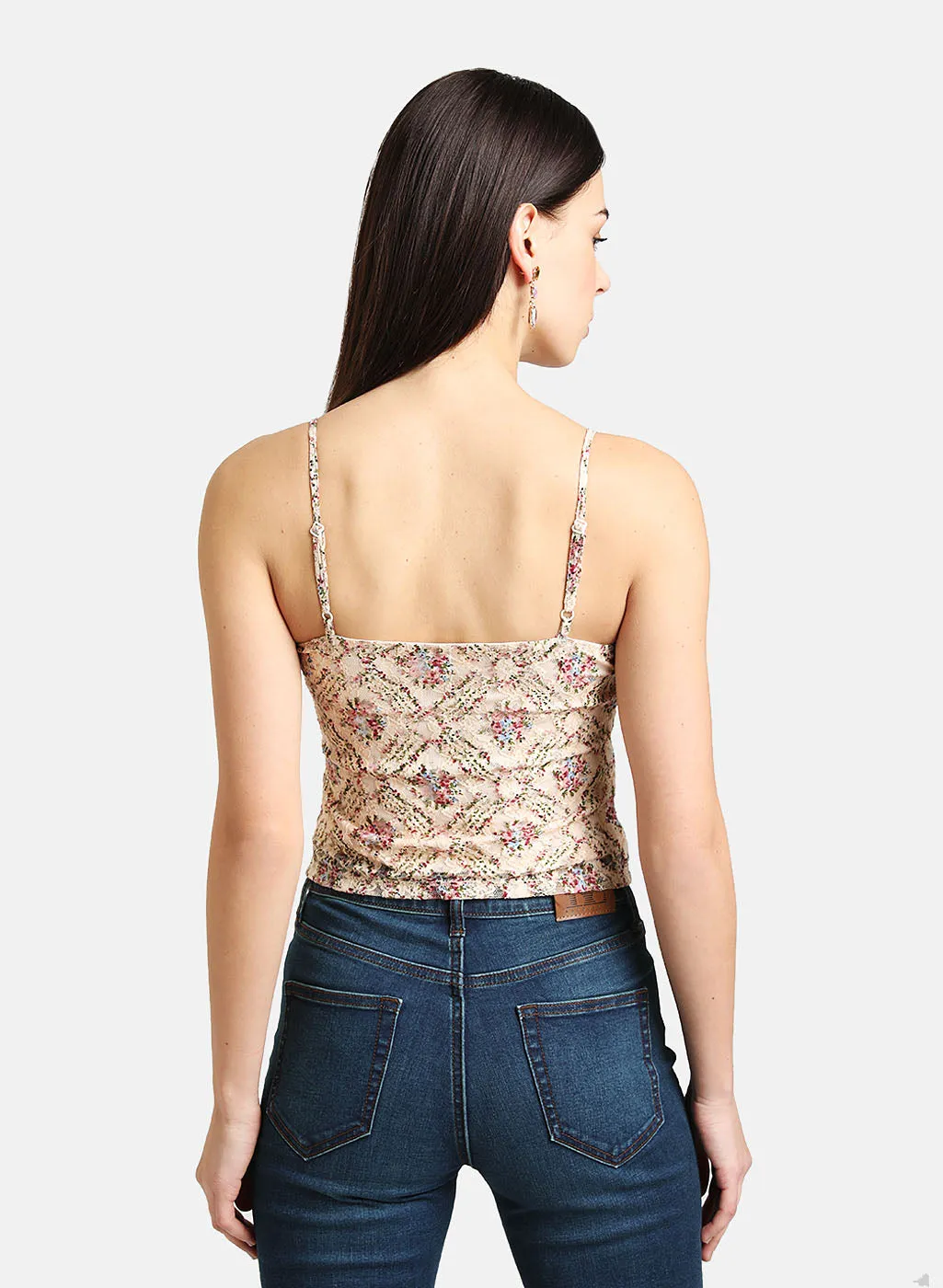 Floral Print Lace Crop Top