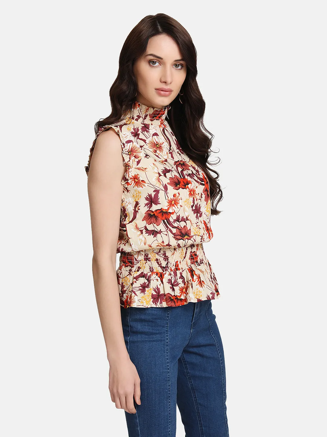 Floral Printed Ruffle Detail Top