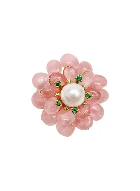 Flower Shaped Rose Quartz Brooch LP002