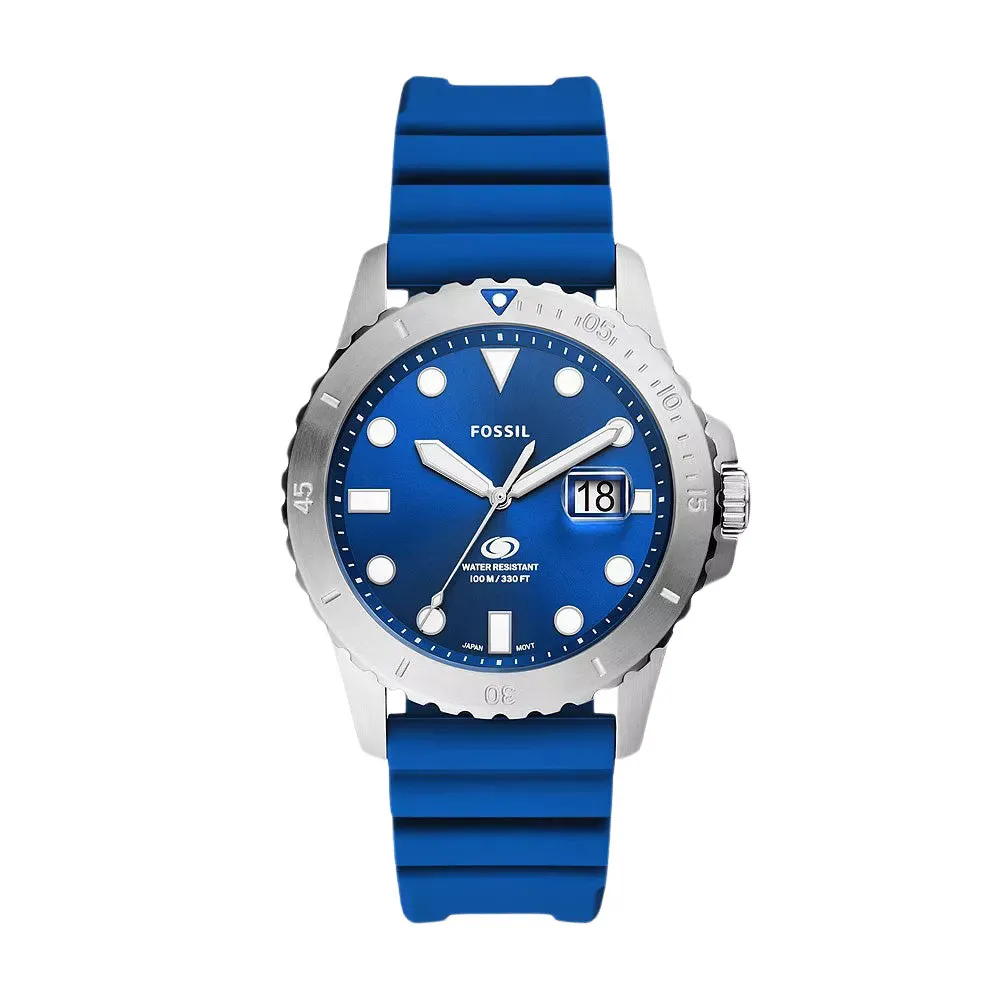 Fossil Blue Dive Three-Hand Date Blue Silicone Watch