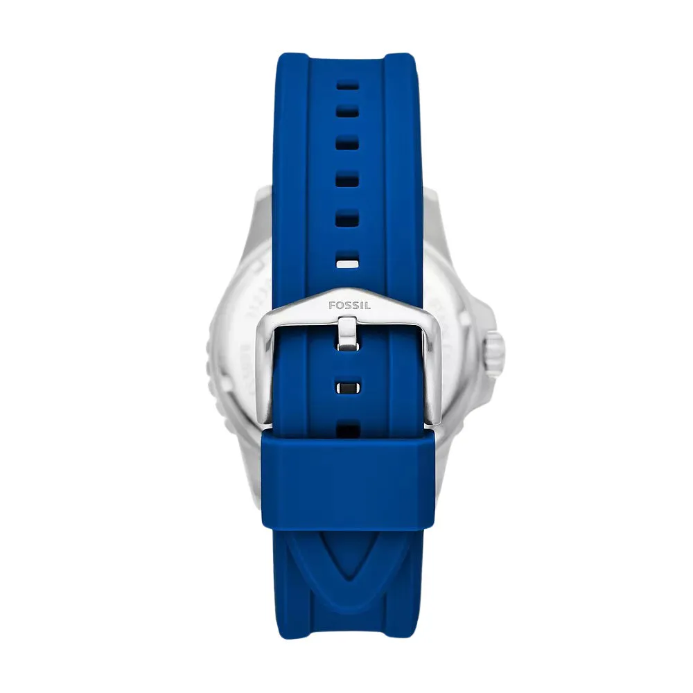 Fossil Blue Dive Three-Hand Date Blue Silicone Watch