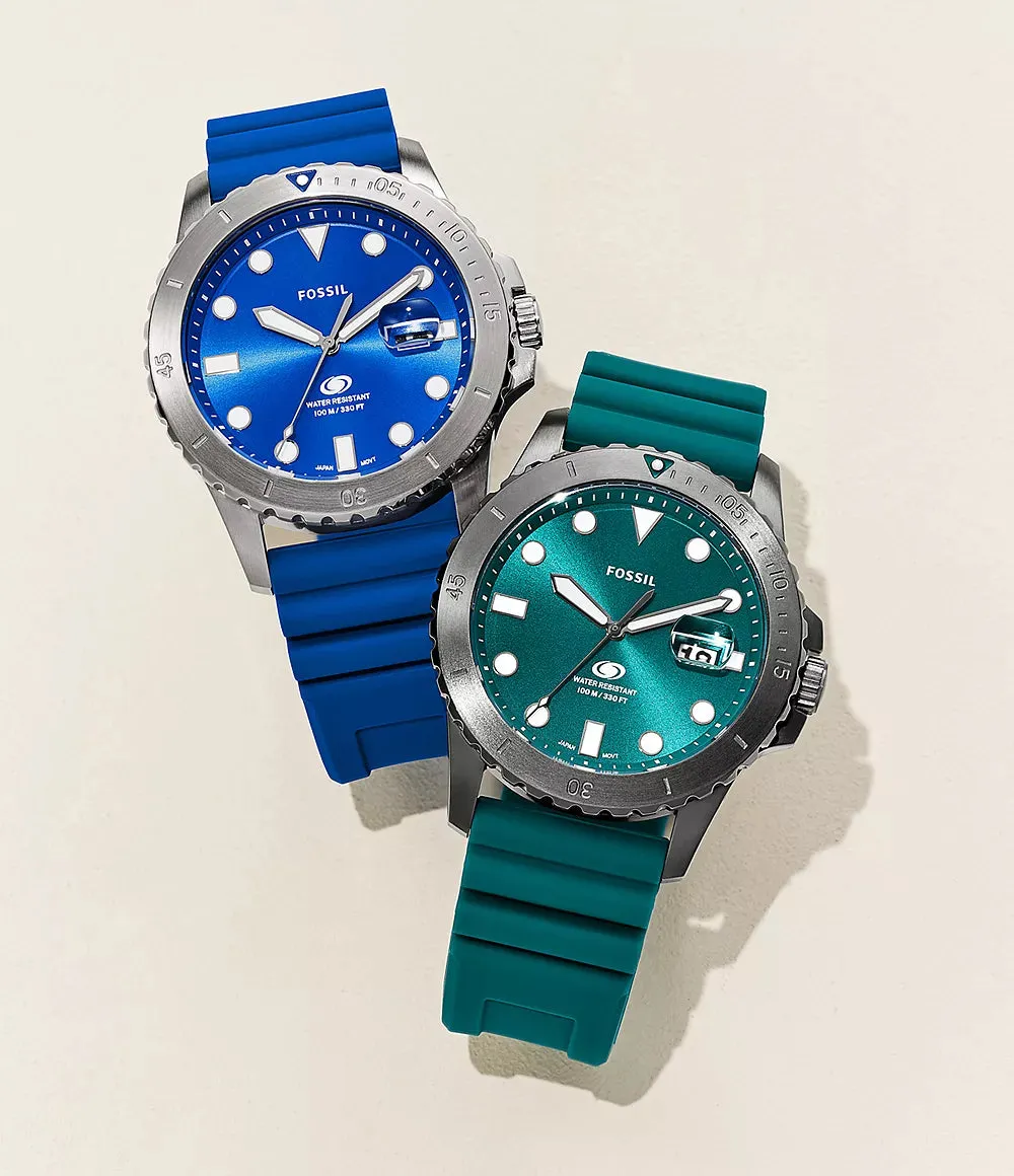 Fossil Blue Dive Three-Hand Date Oasis Silicone Watch