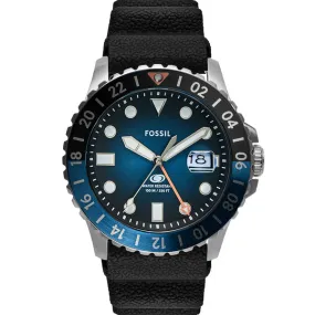 Fossil Blue FS6049 GMT Gents Blue Dial Black Silicone Strap Watch