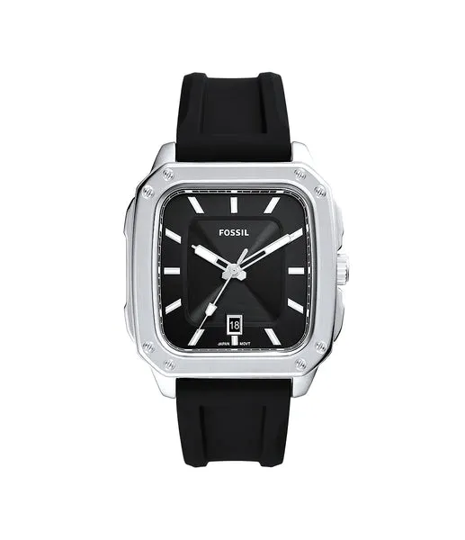 Fossil Inscription Three-Hand Date Black Silicone Watch