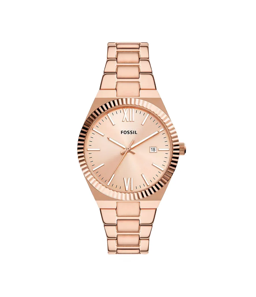 Fossil Scarlette Three-Hand Date Rose Gold-Tone Stainless Steel Watch