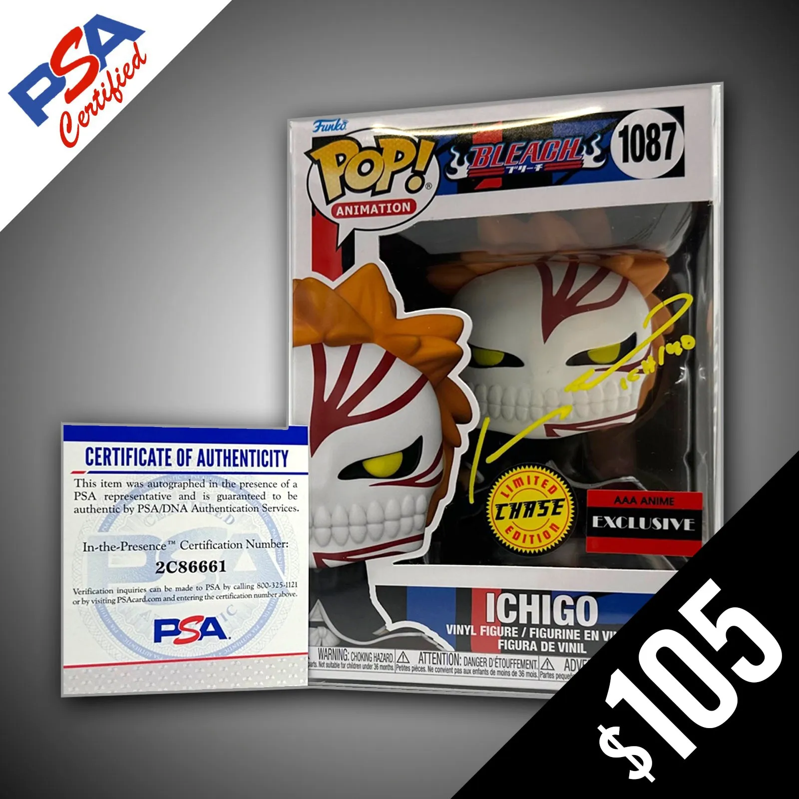 Funko Pop! Bleach: Ichigo (AAA - CHASE) - SIGNED by Johnny Yong Bosch (PSA Certified)