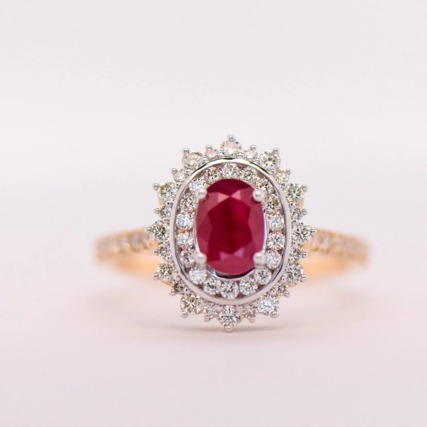 Gemstone Centre and Double Diamond Halo Ring with Shoulder Stones