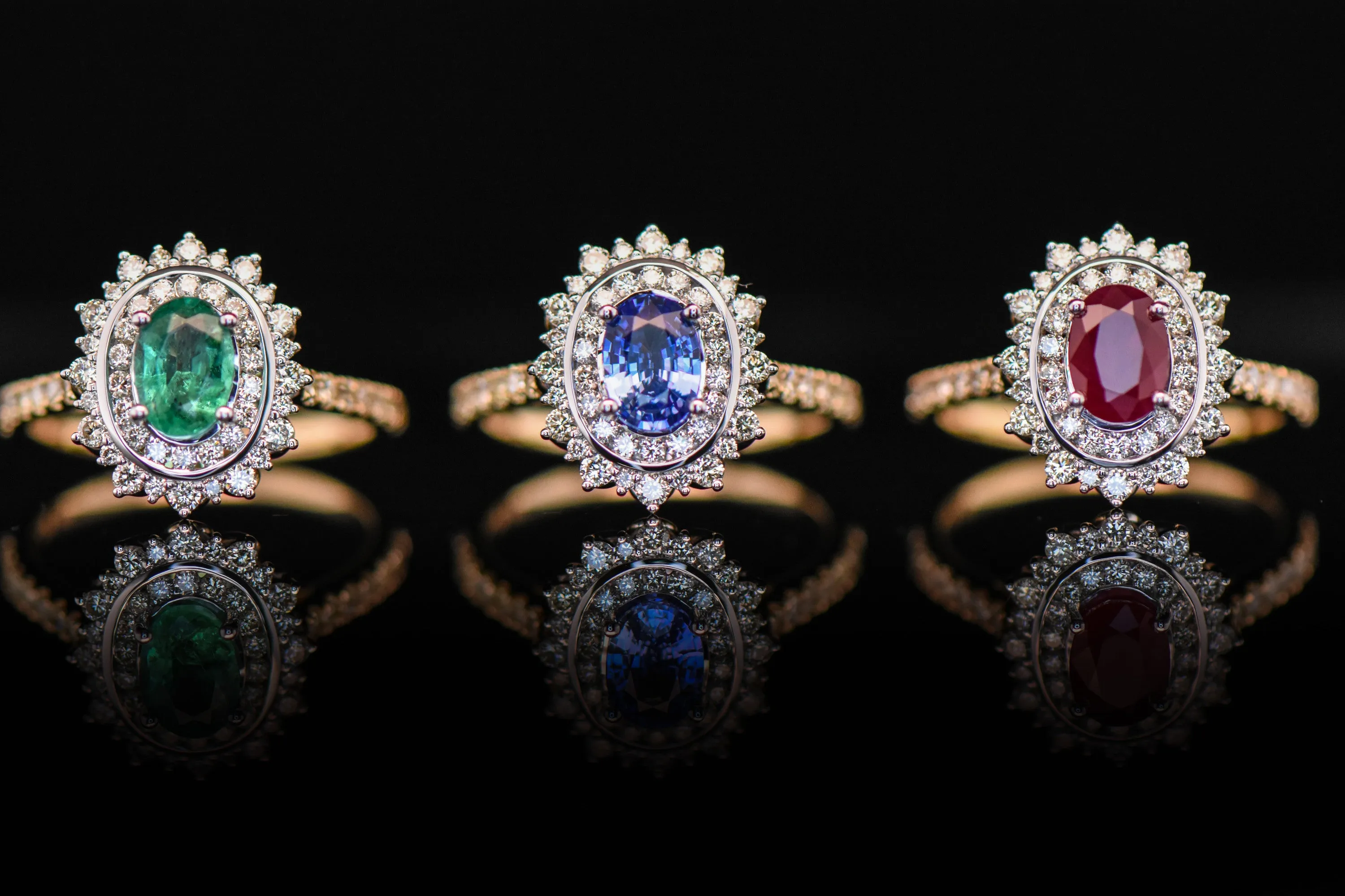 Gemstone Centre and Double Diamond Halo Ring with Shoulder Stones