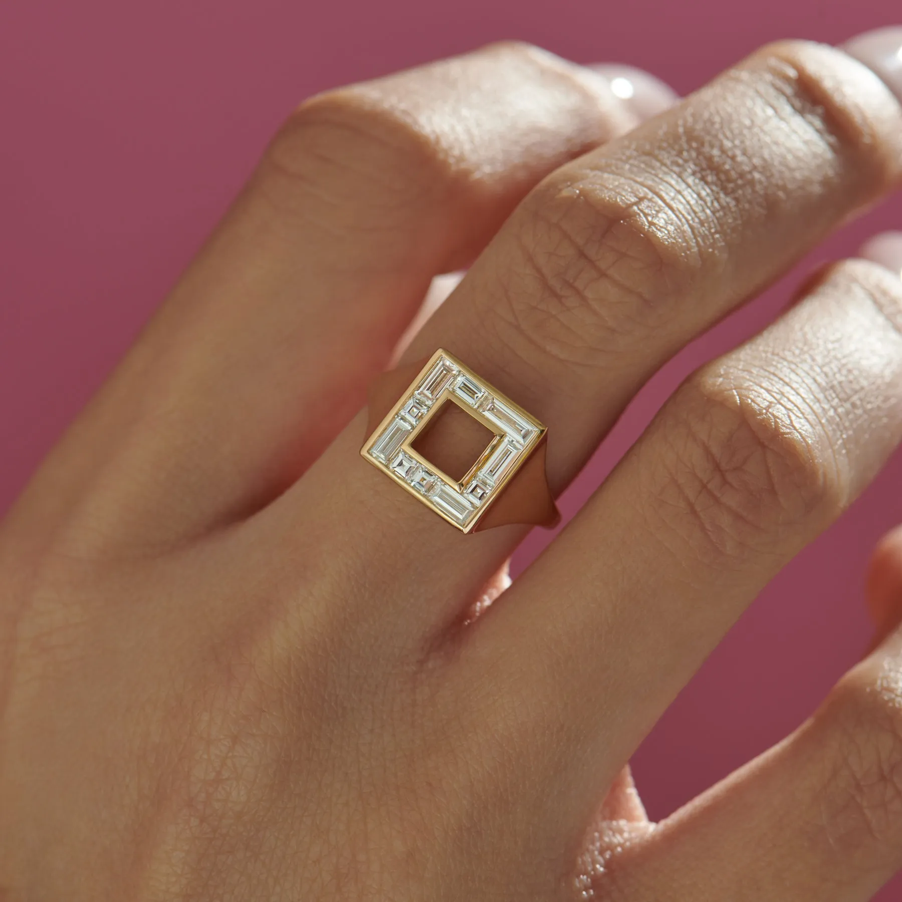 Geometric Baguette & Carre Diamond Signet Ring