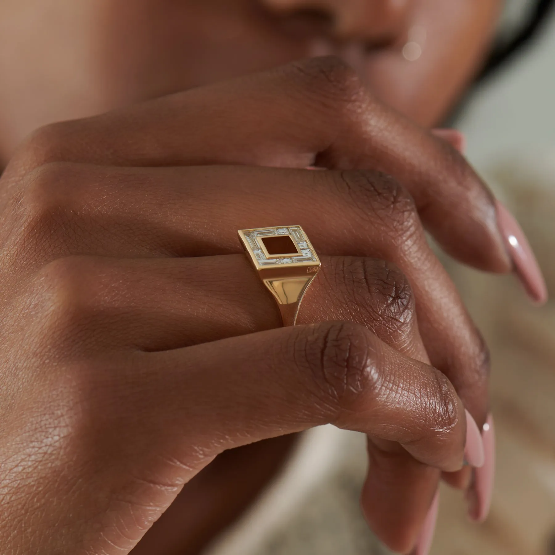 Geometric Baguette & Carre Diamond Signet Ring