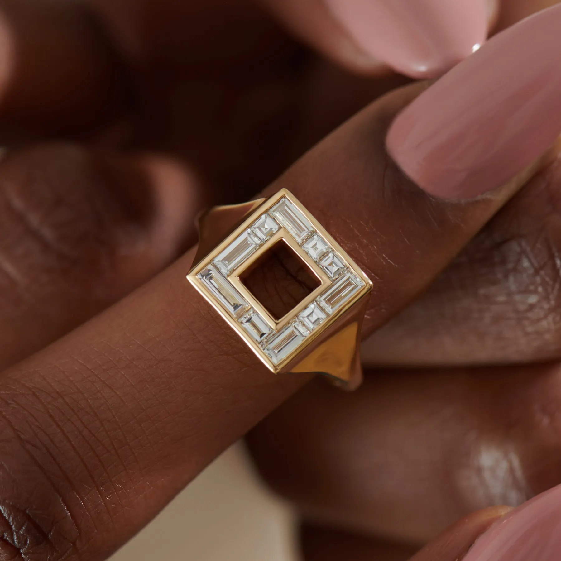 Geometric Baguette & Carre Diamond Signet Ring