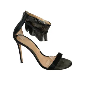 GIANVITO ROSSI black satin heels with metal fringes