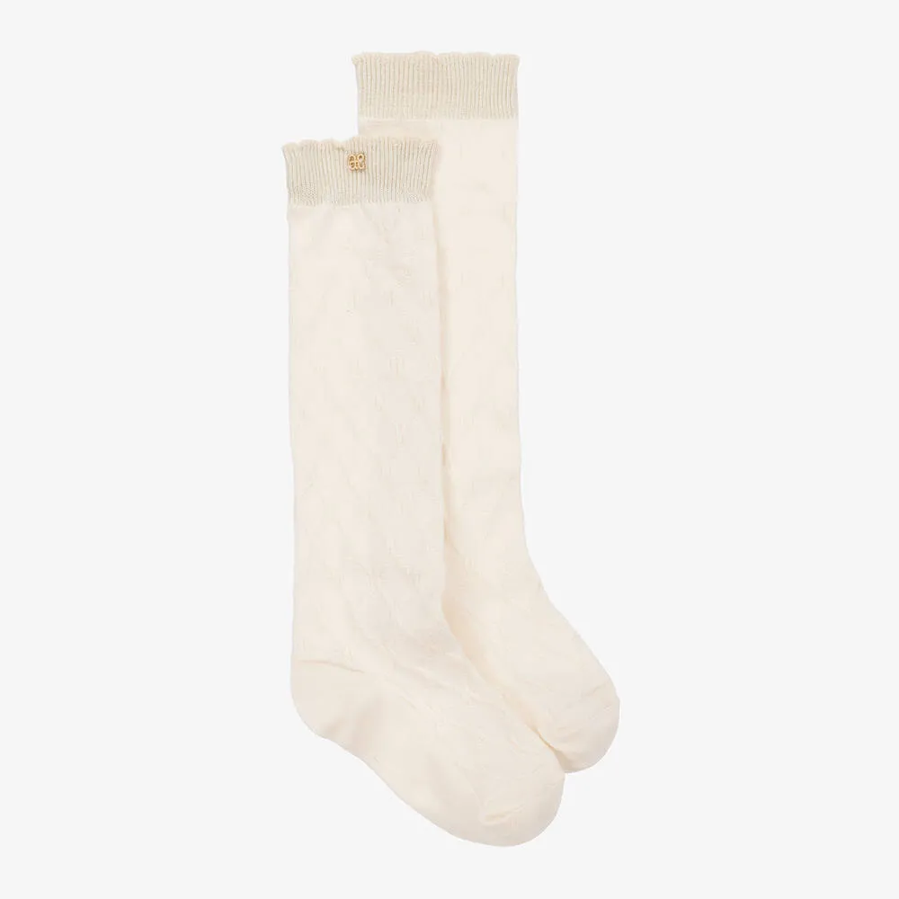 Girls Ivory Cotton Knee-High Socks