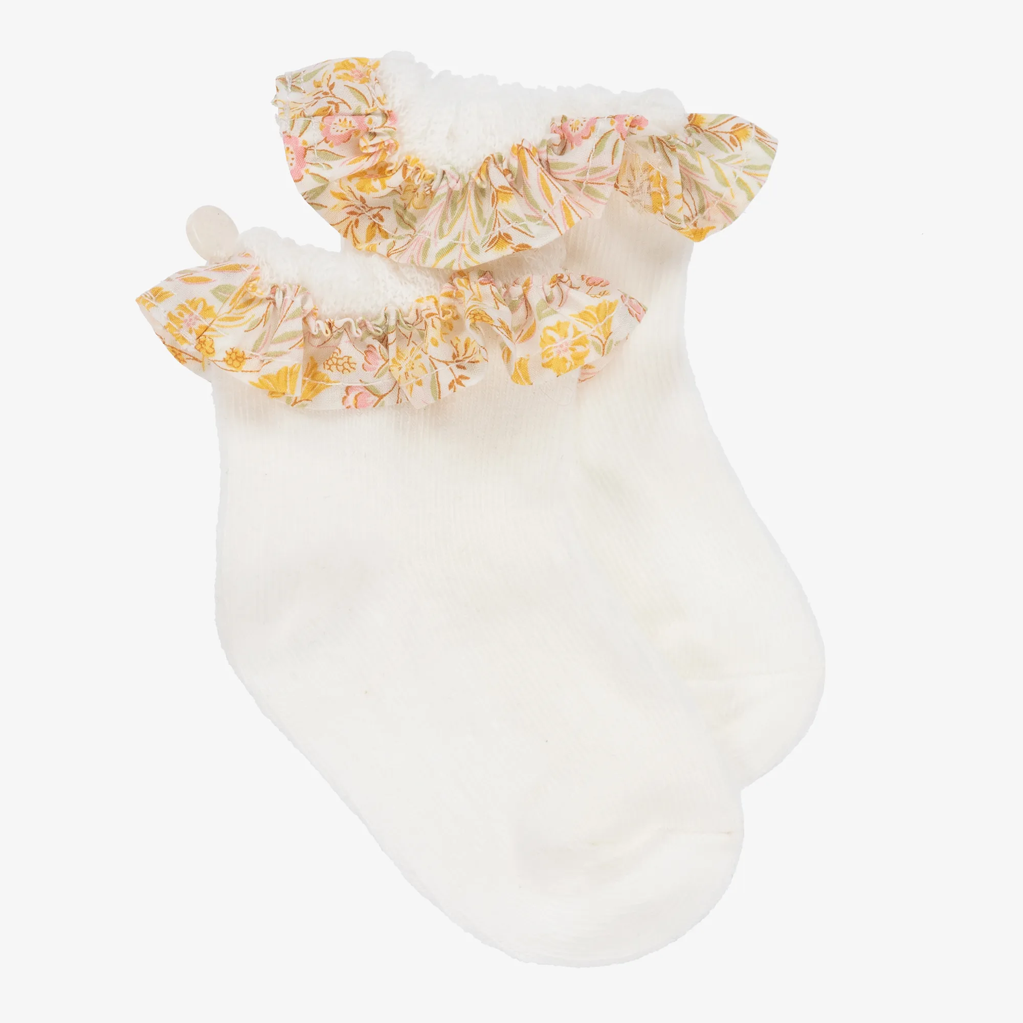 Girls Ivory Cotton Ruffle Socks