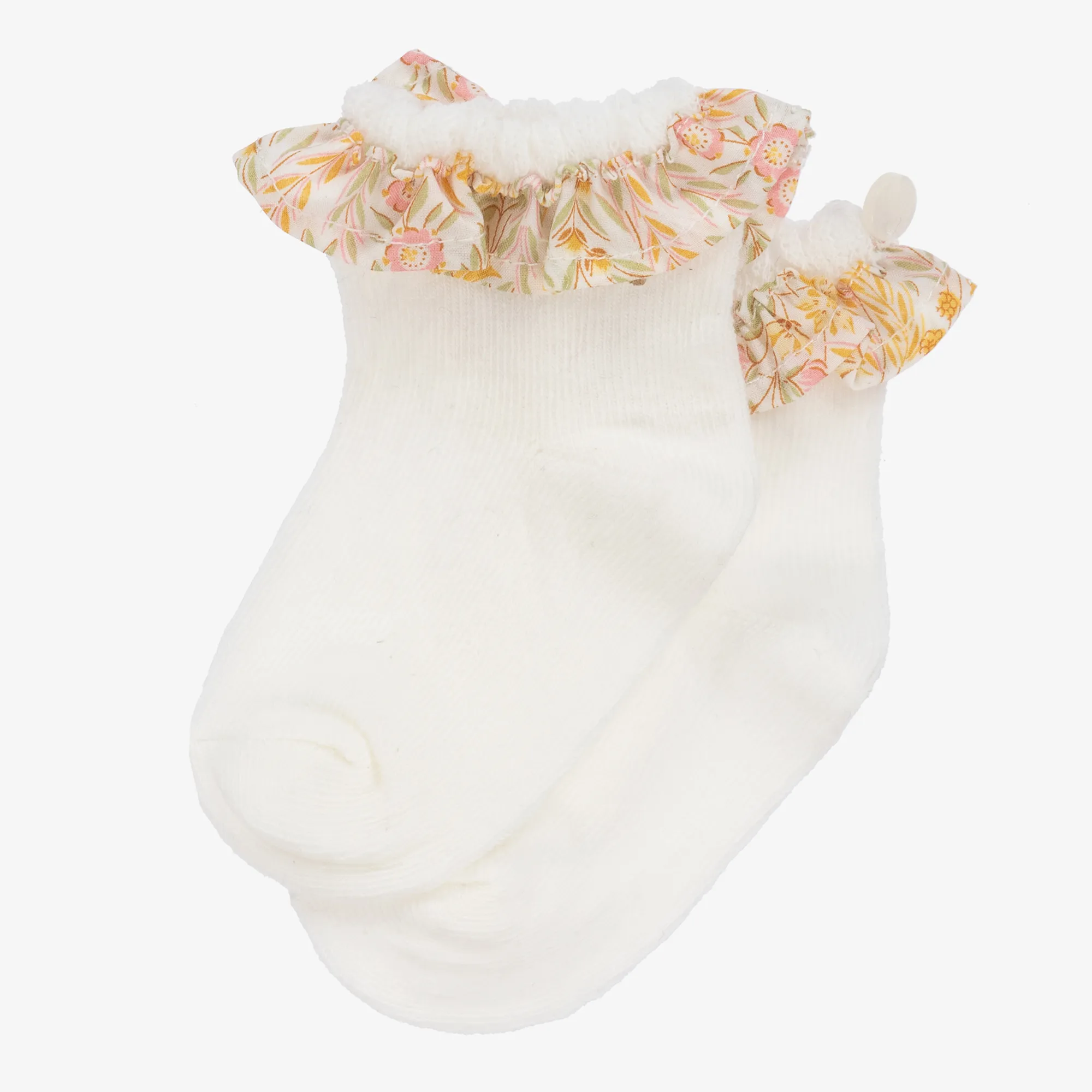 Girls Ivory Cotton Ruffle Socks