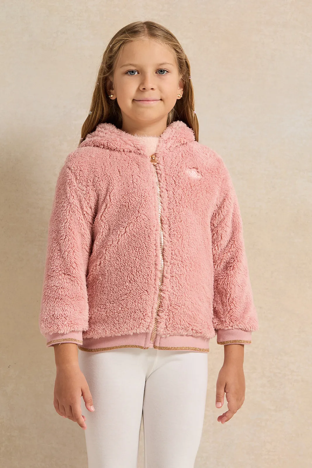 Girls Pink Fleece Embellished Sweatshirt