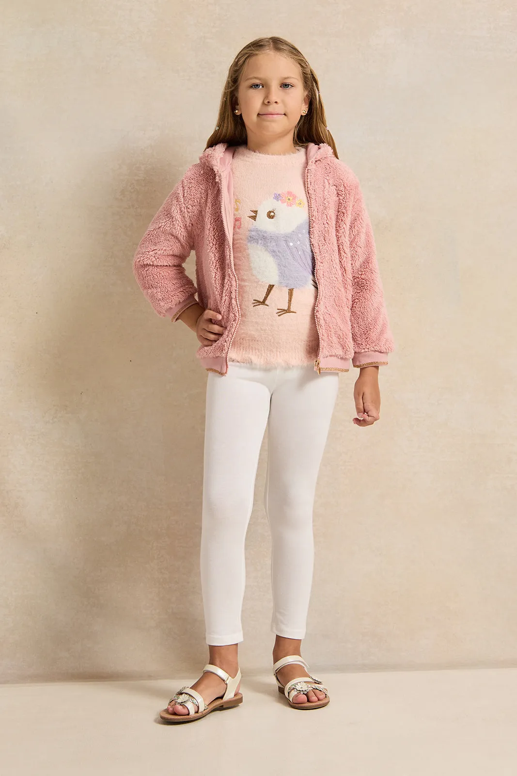 Girls Pink Fleece Embellished Sweatshirt