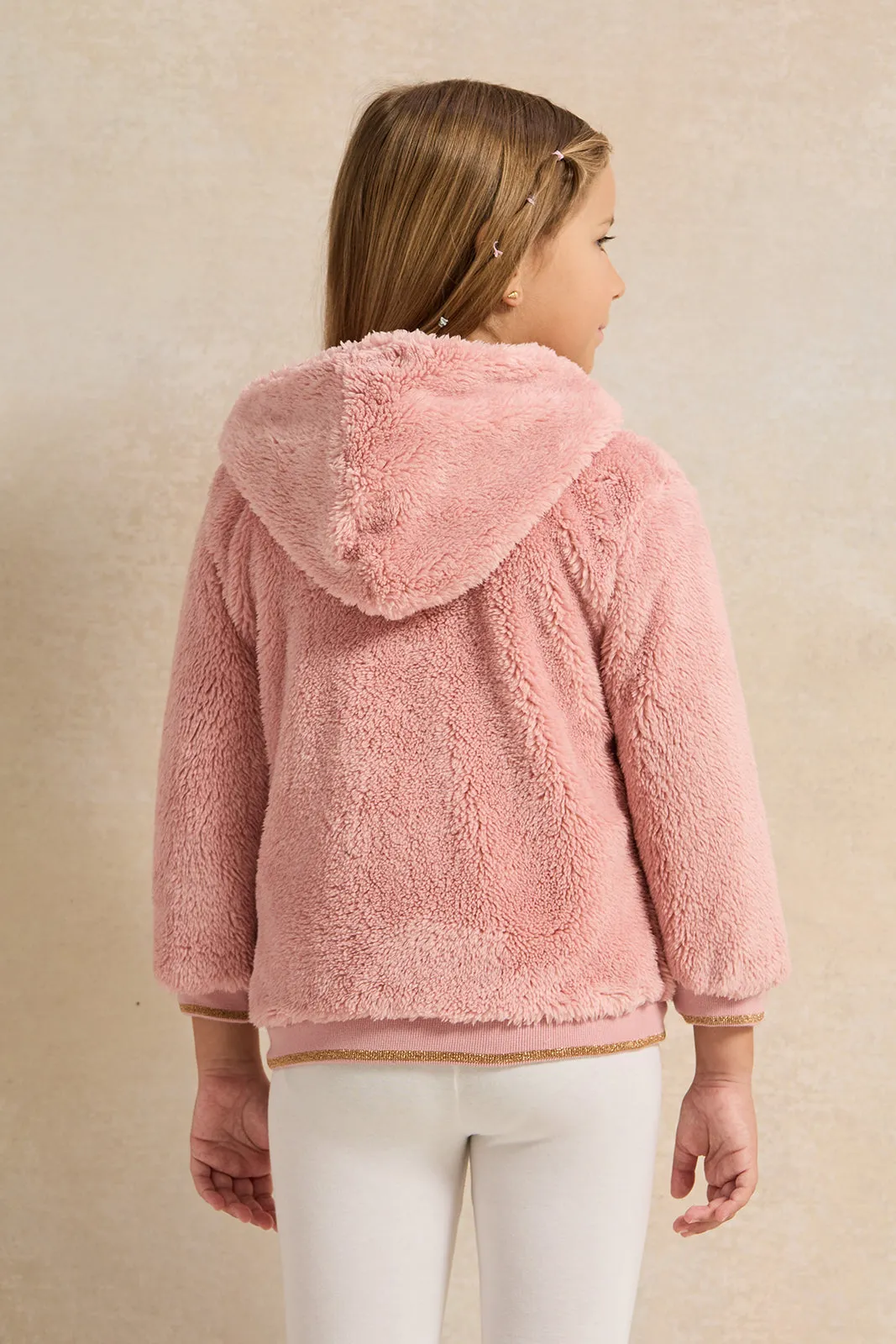 Girls Pink Fleece Embellished Sweatshirt