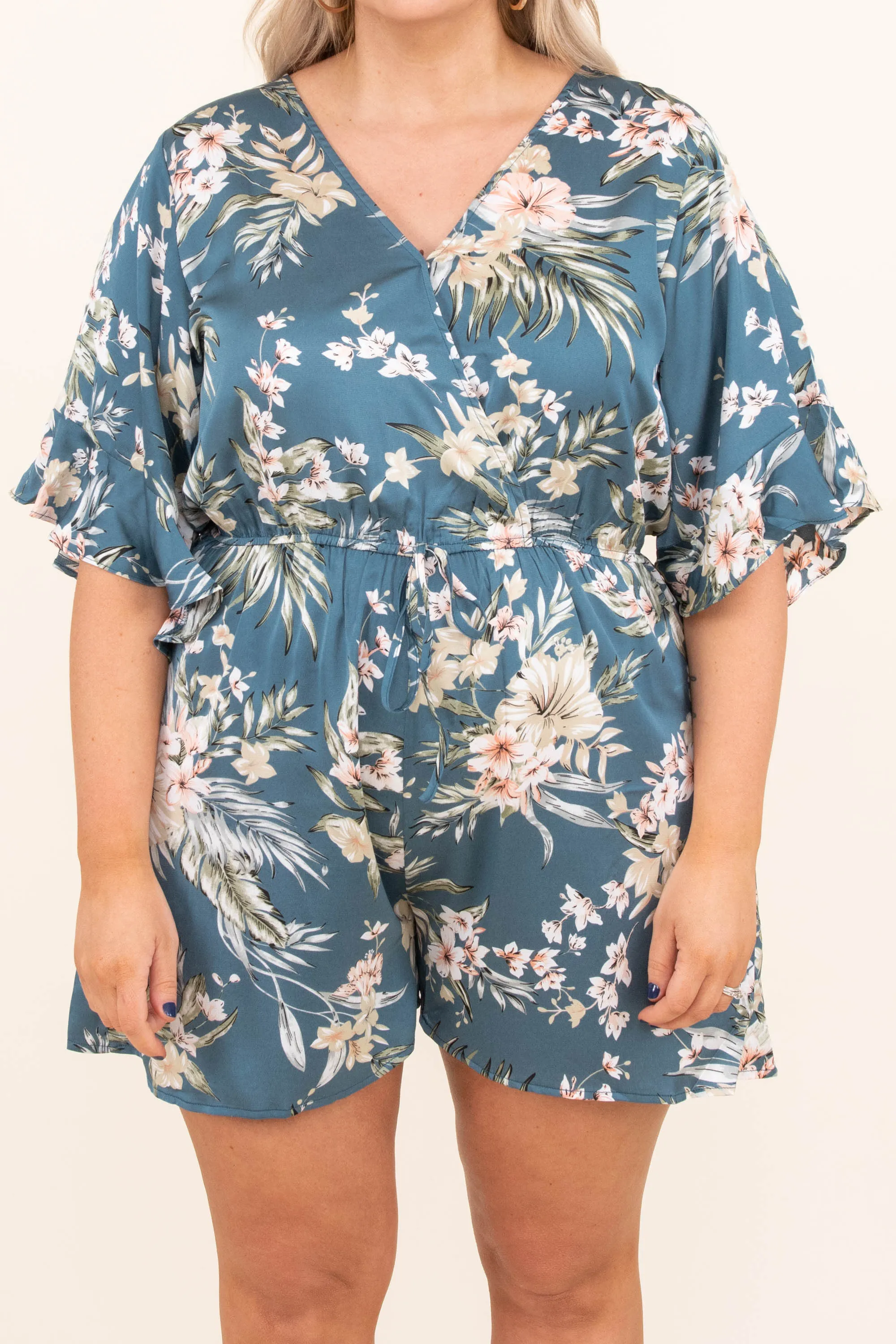 Glad You're Here Romper, Teal