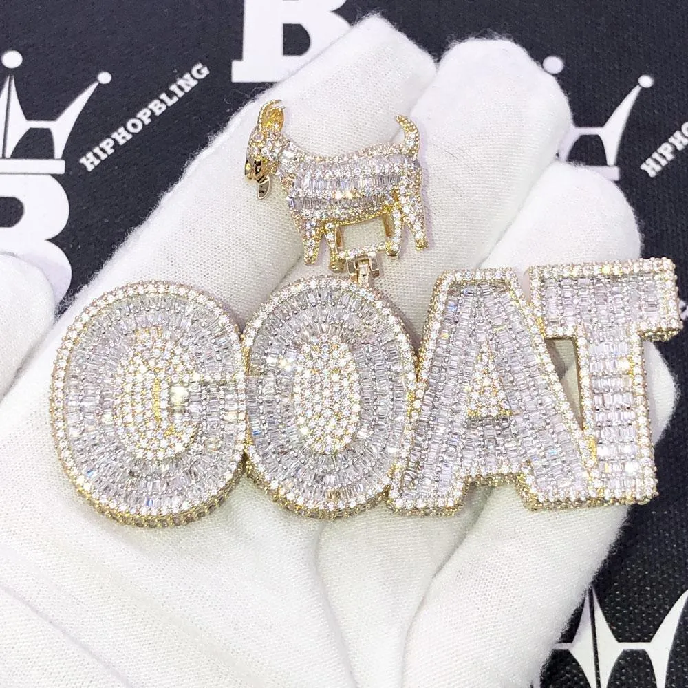 GOAT Baguette CZ Hip Hop Bling Iced Out Pendant