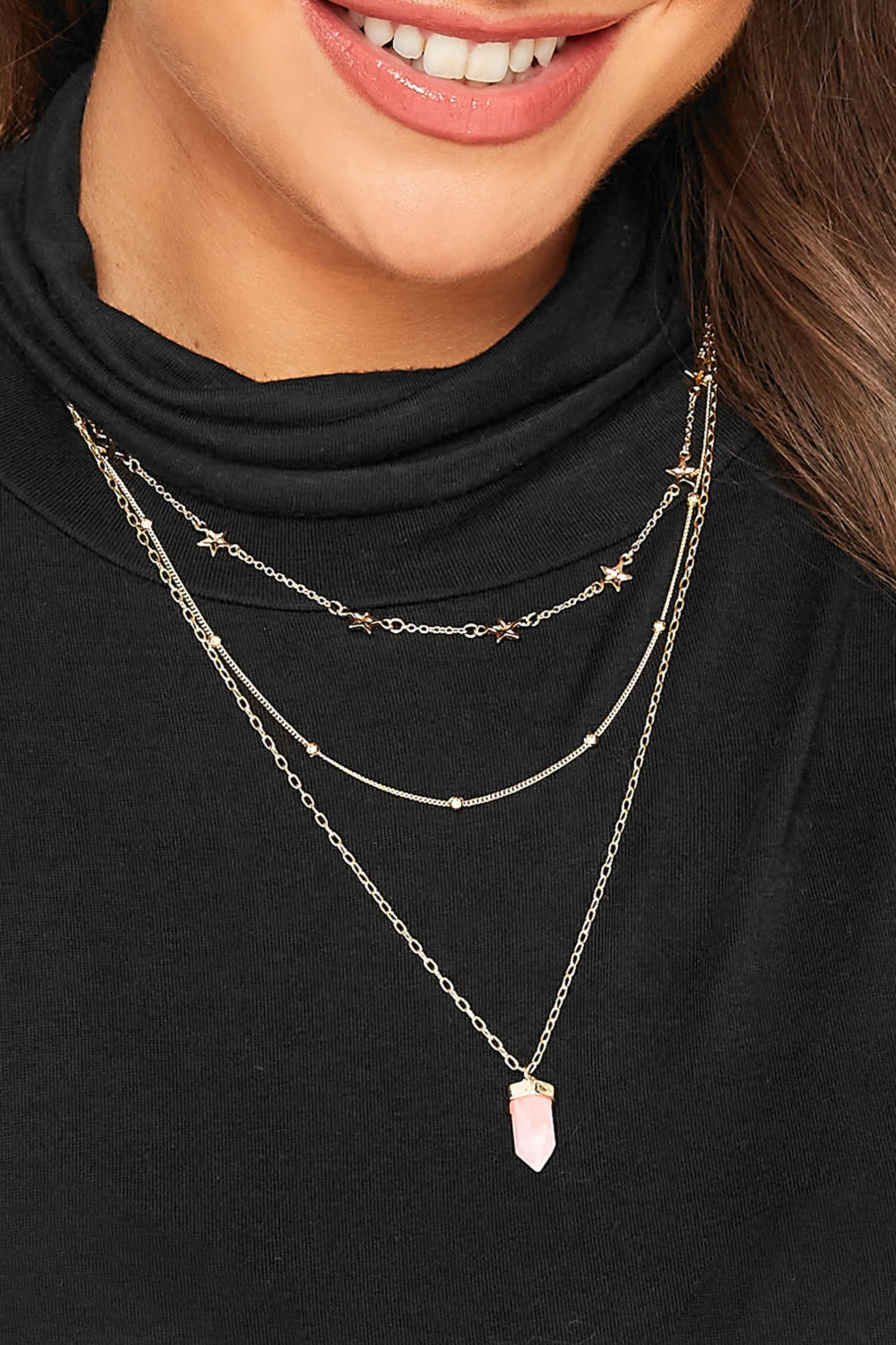 Gold & Pink Layer Charm Necklace