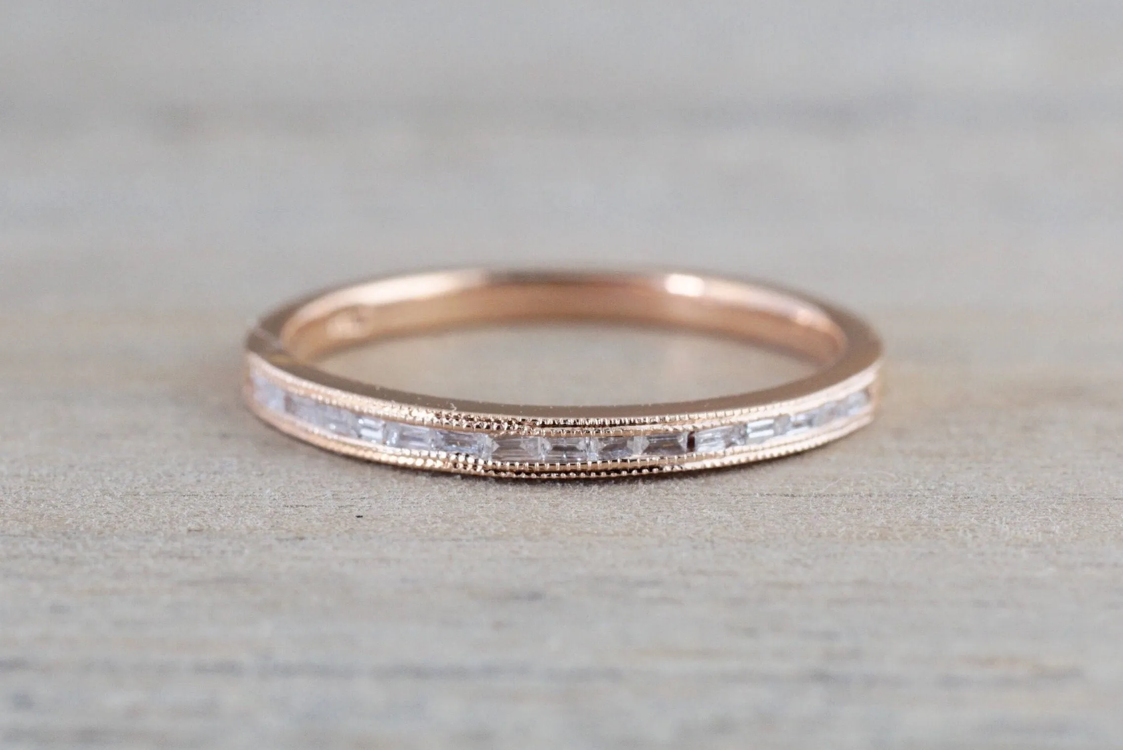 Gold Dainty Thin Baguette Cut Rectangle Diamond Ring