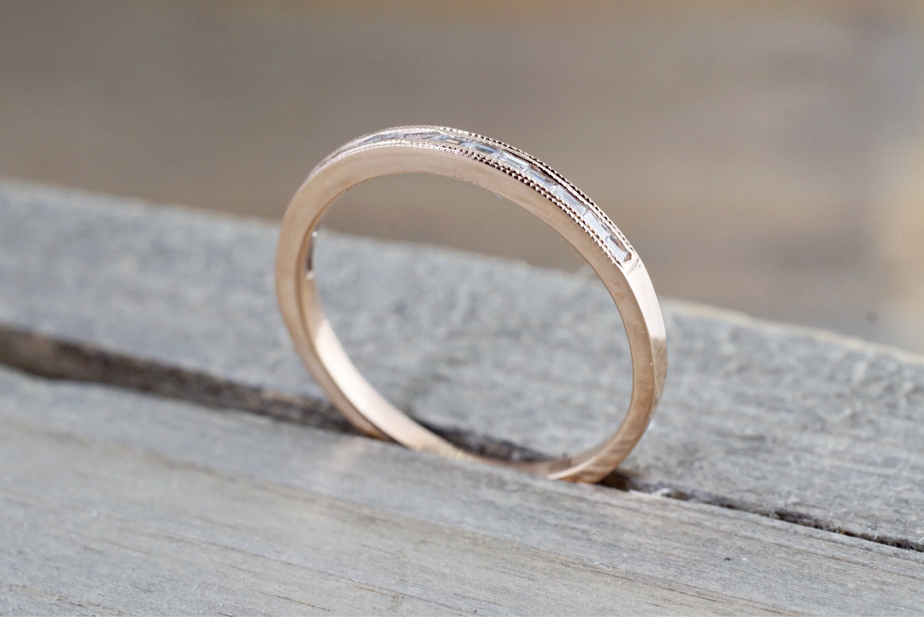 Gold Dainty Thin Baguette Cut Rectangle Diamond Ring