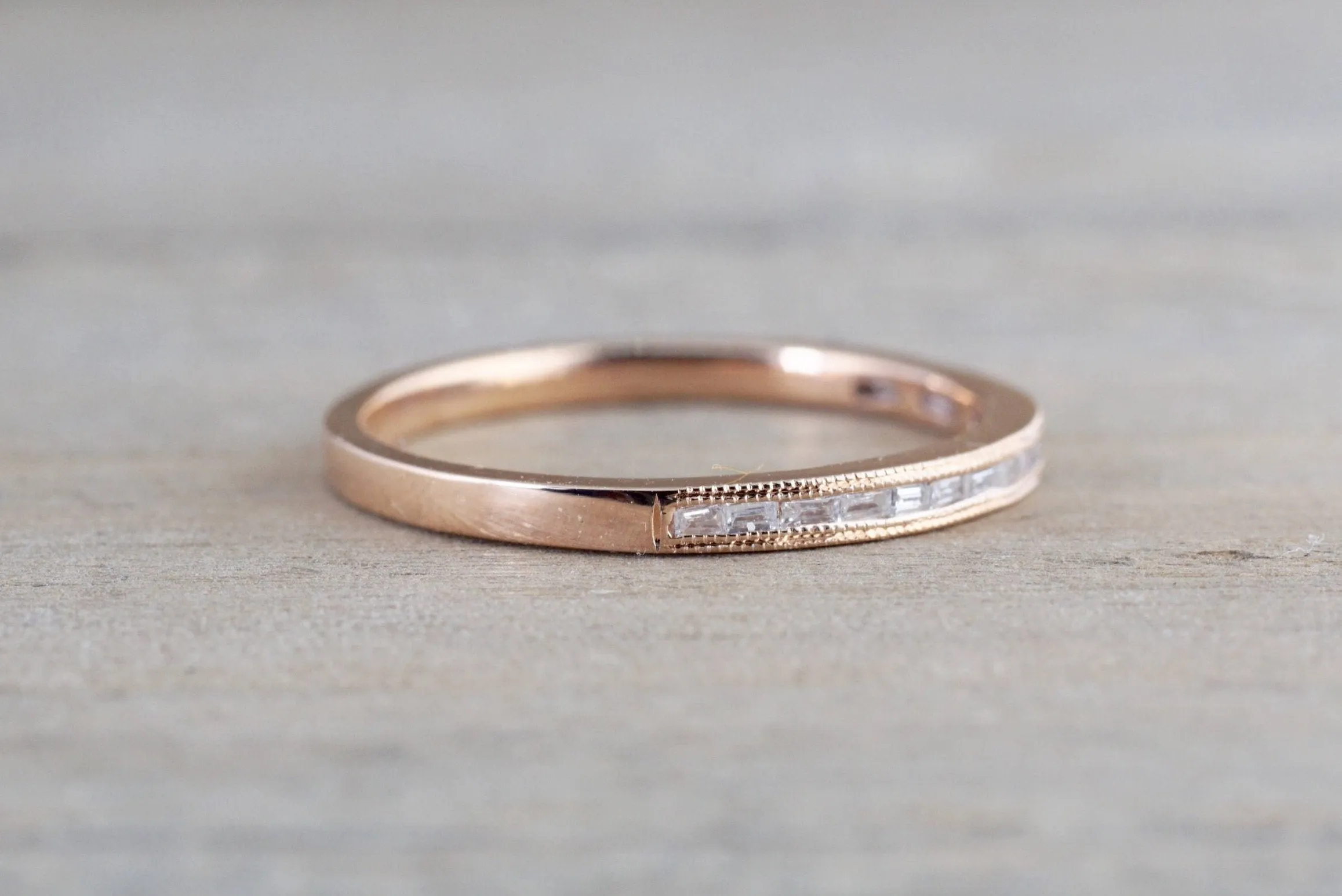 Gold Dainty Thin Baguette Cut Rectangle Diamond Ring