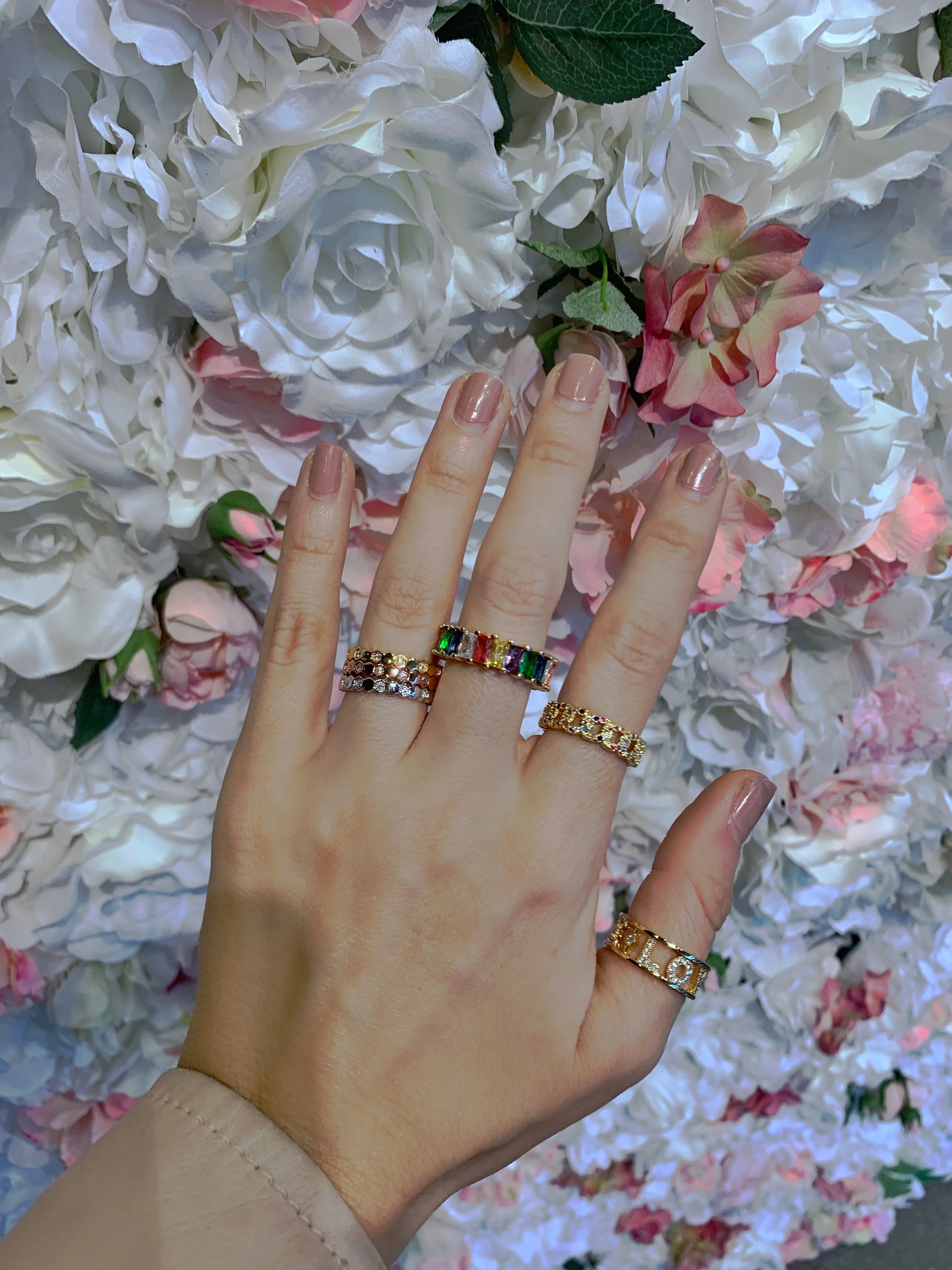 Gold Plated Multi-Color Vibrant Rainbow Baguette Ring Anillo