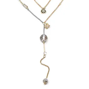 Gold Tone Two Layer Necklace with Glass Beads and 3D Star Charm Grey