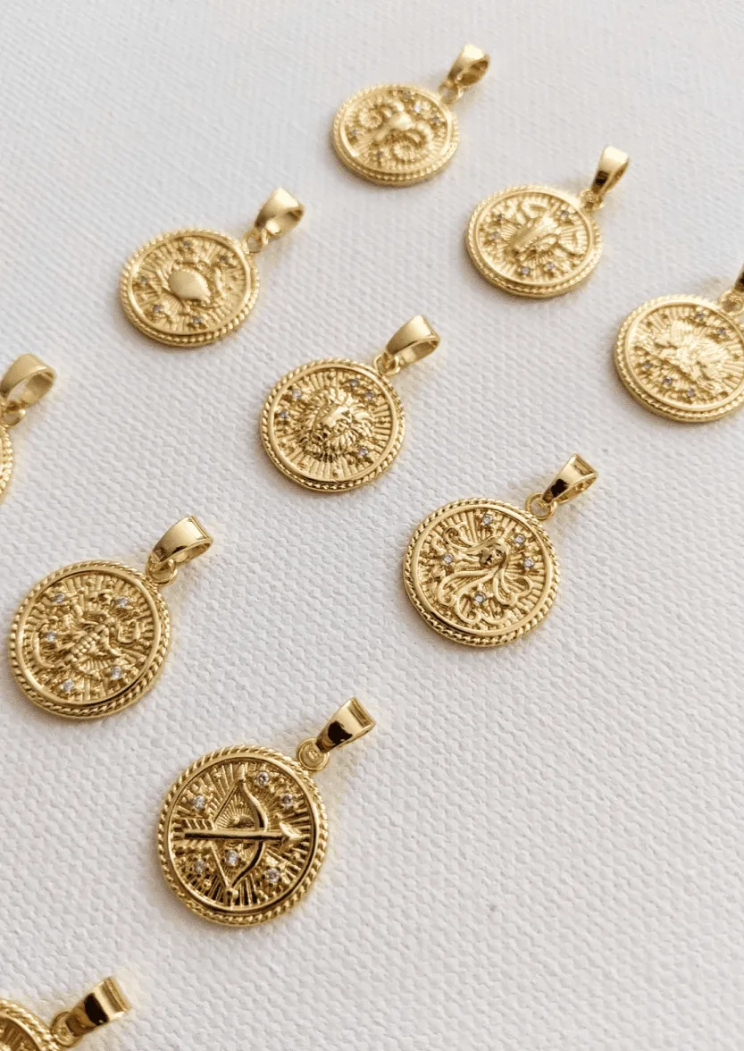 Gold Zodiac Coin Necklaces by Layer the Love