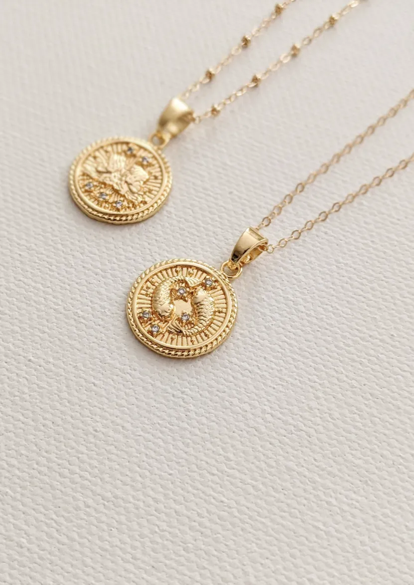 Gold Zodiac Coin Necklaces by Layer the Love