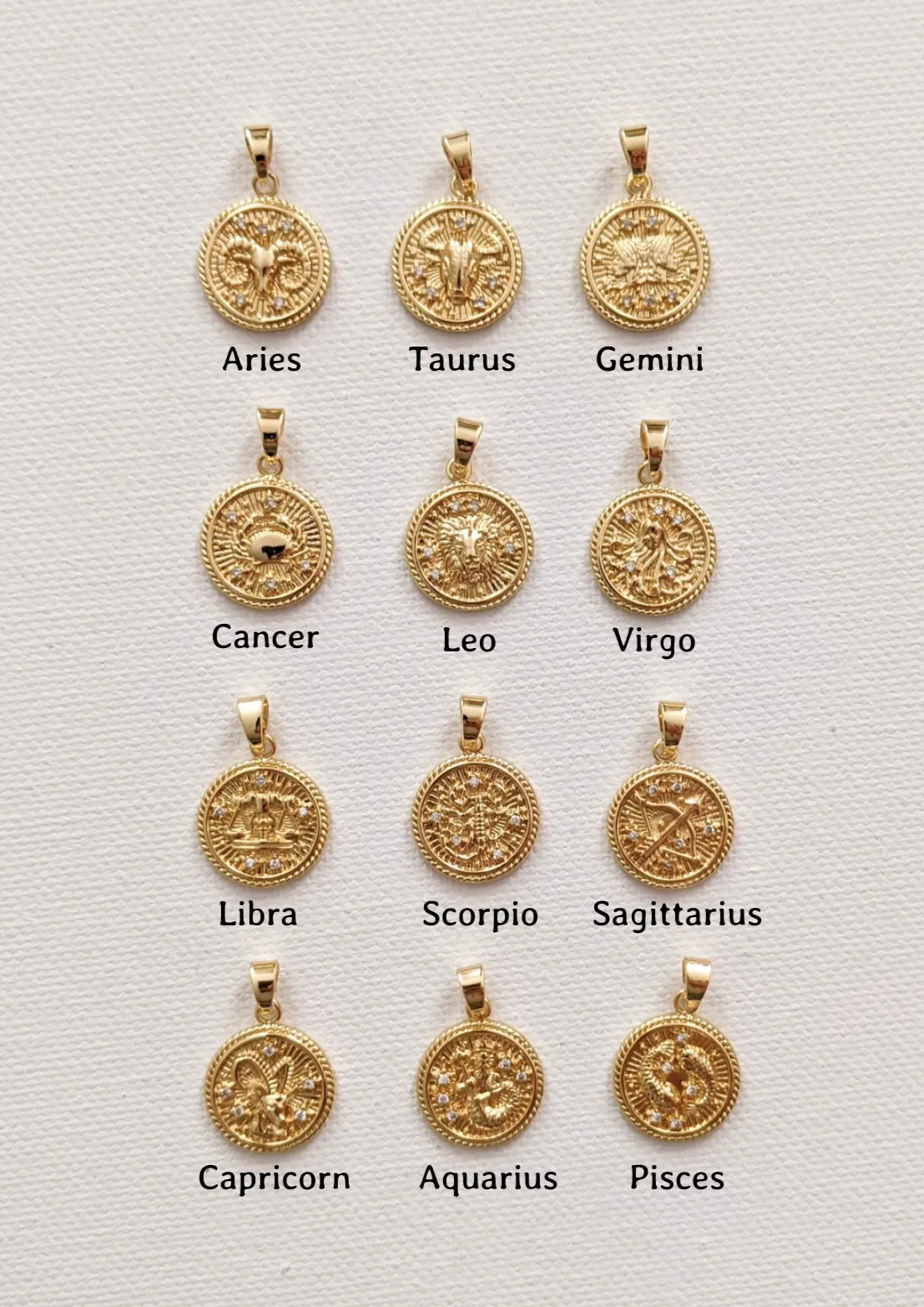 Gold Zodiac Coin Necklaces by Layer the Love