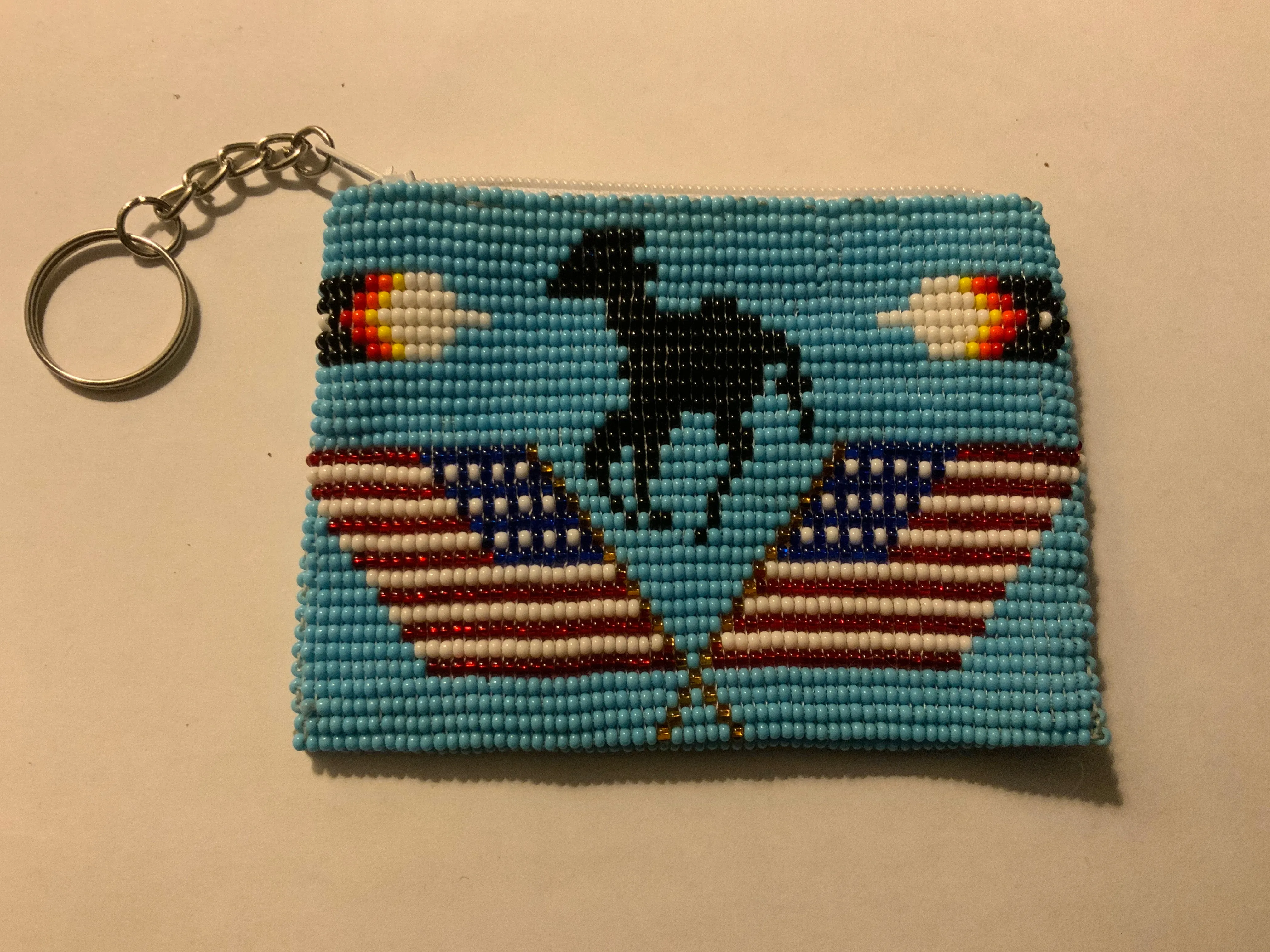 Guatemalan handcrafted glass bead Americana change purse.