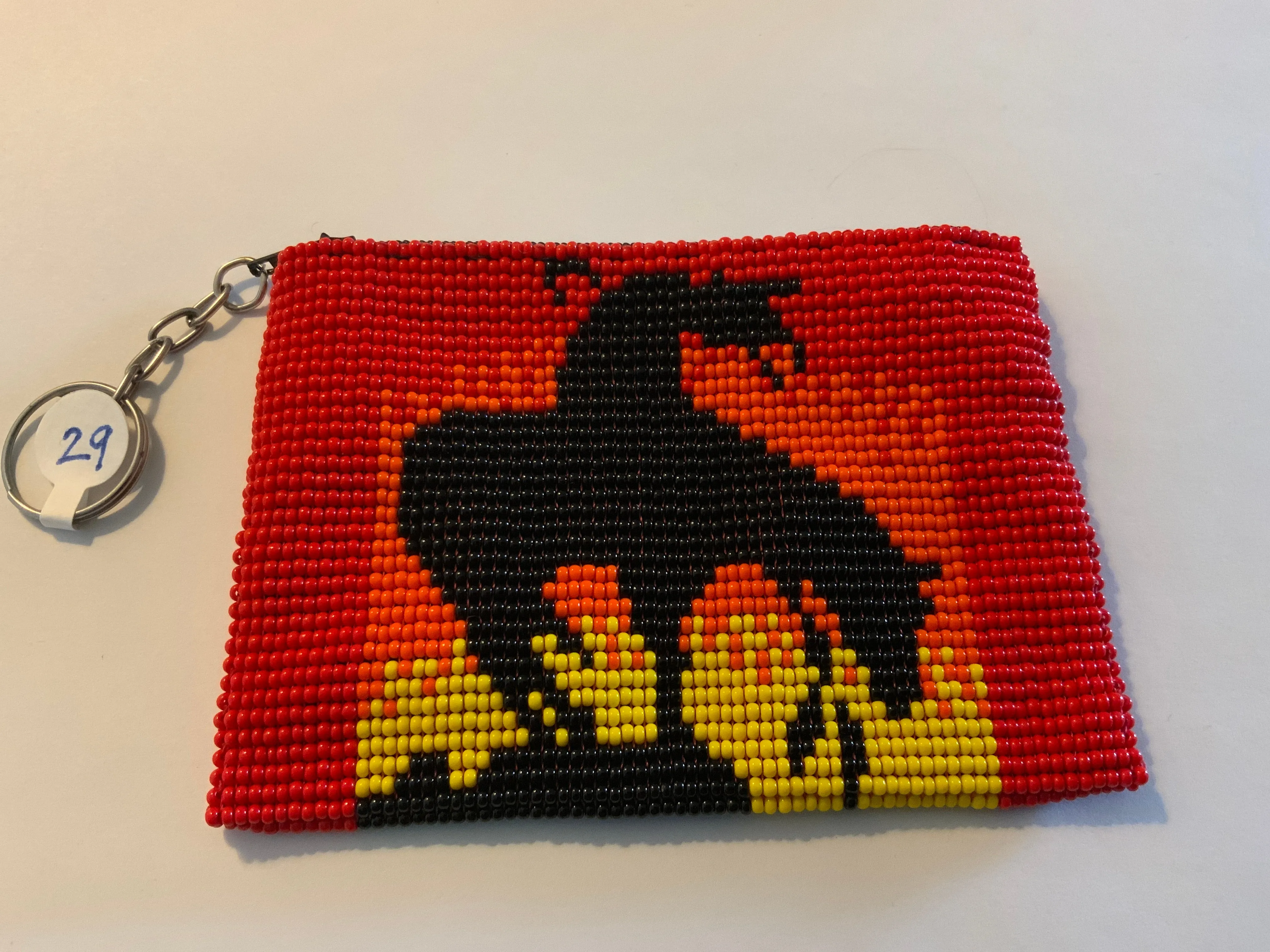 Guatemalan Pictoral handcrafted glass bead change purse with key ring.