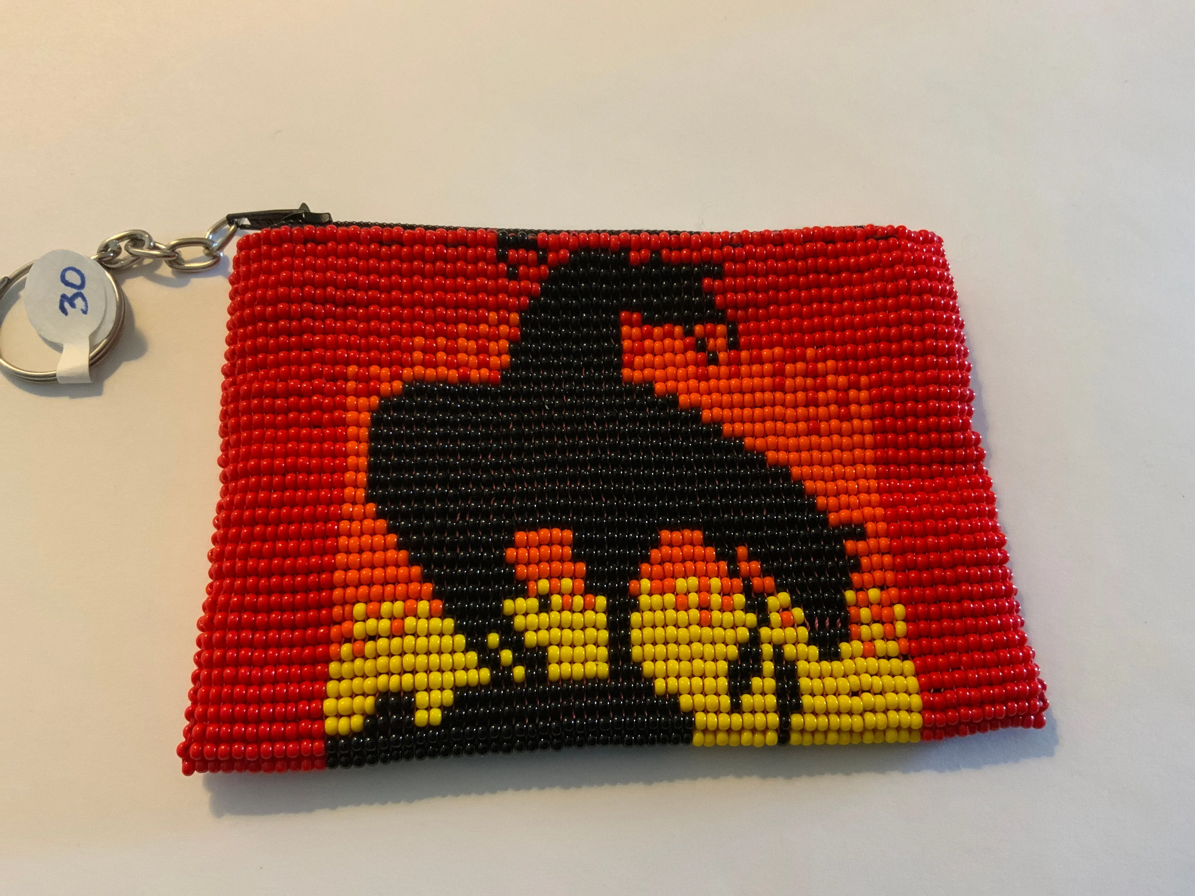 Guatemalan Pictoral handcrafted glass bead change purse with key ring.