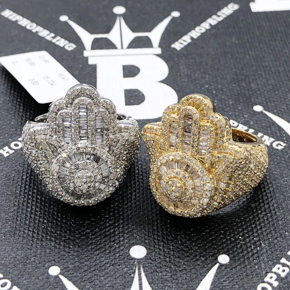 Hamsa Baguette Diamond Ring 3.90cttw 10K Gold