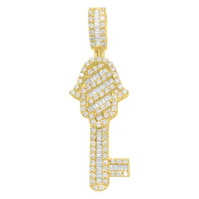 Hamsa Key Baguette Diamond Pendant 1.45cttw 10K Yellow Gold