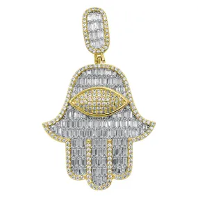 Hamsa Large Baguette CZ Hip Hop Iced Out Pendant