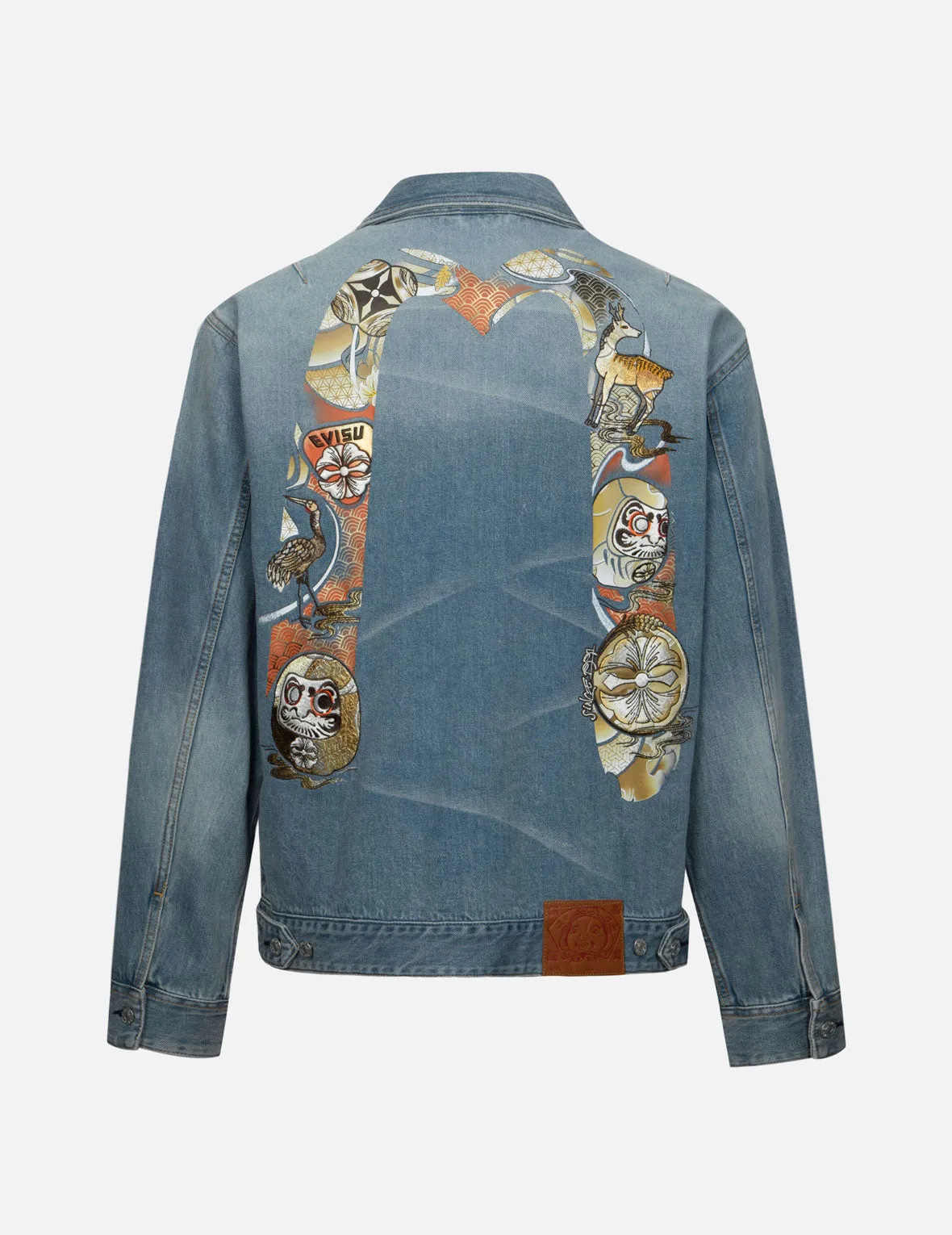 Hanafuda Daruma Daicock Embroidery Relax Fit Denim Jacket