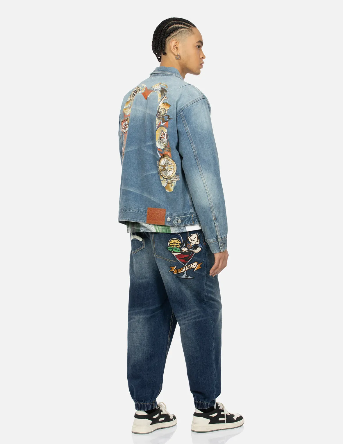 Hanafuda Daruma Daicock Embroidery Relax Fit Denim Jacket