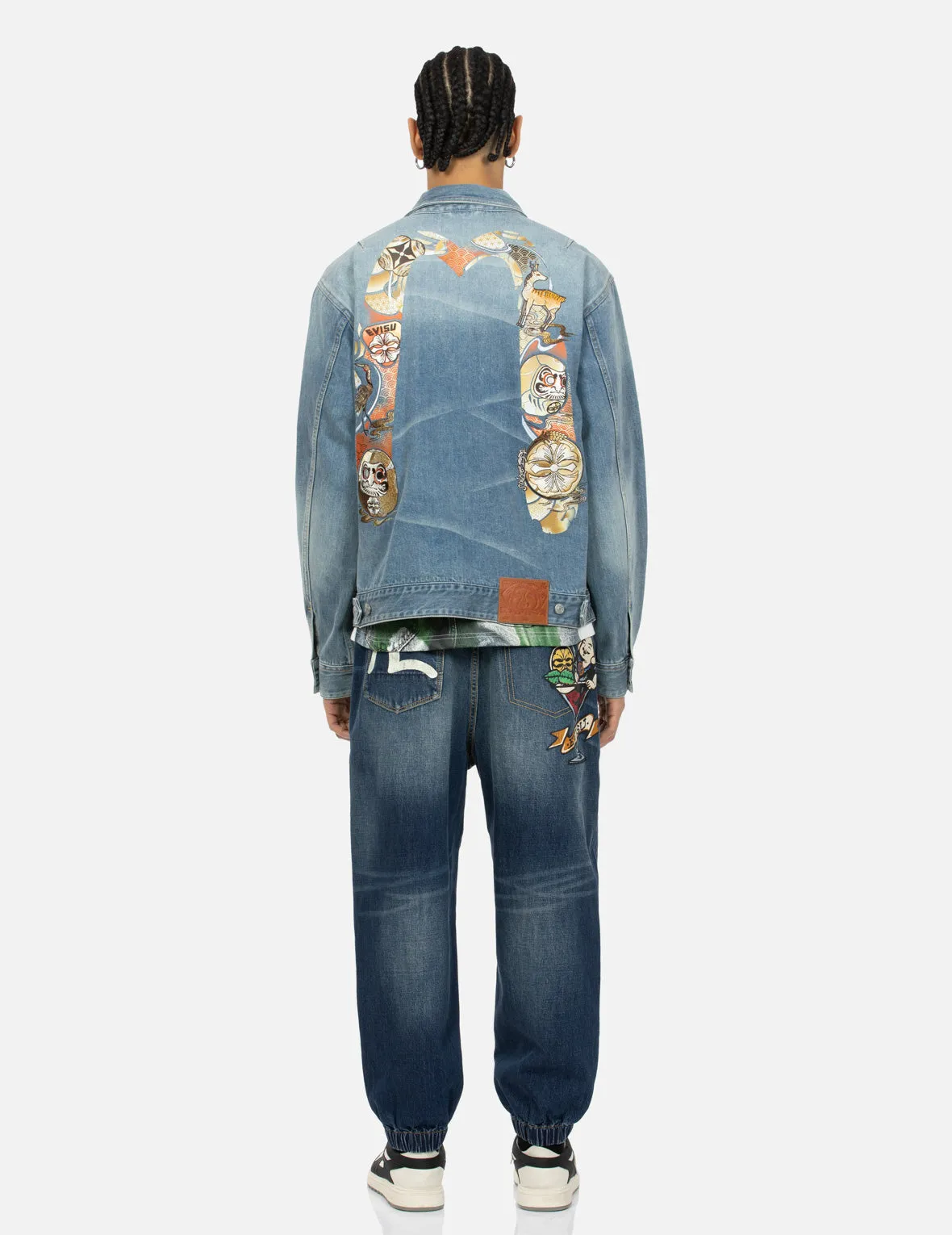 Hanafuda Daruma Daicock Embroidery Relax Fit Denim Jacket