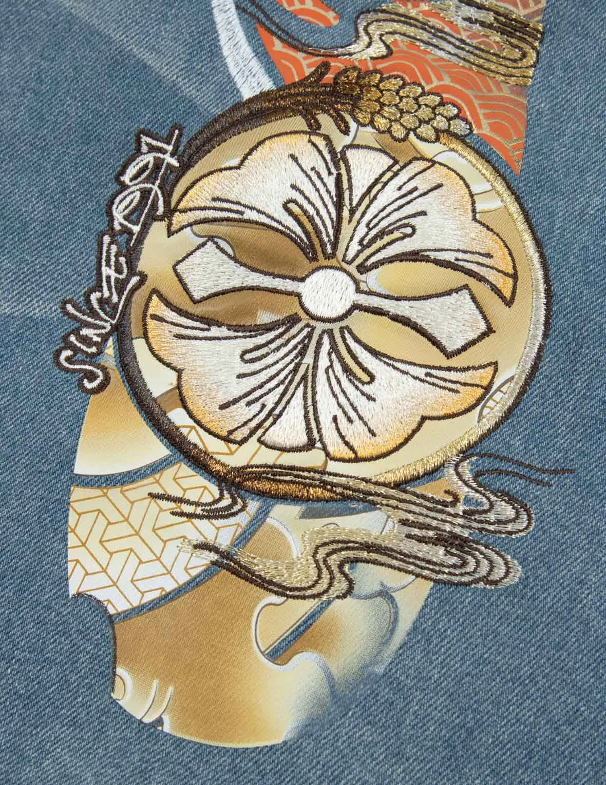 Hanafuda Daruma Daicock Embroidery Relax Fit Denim Jacket