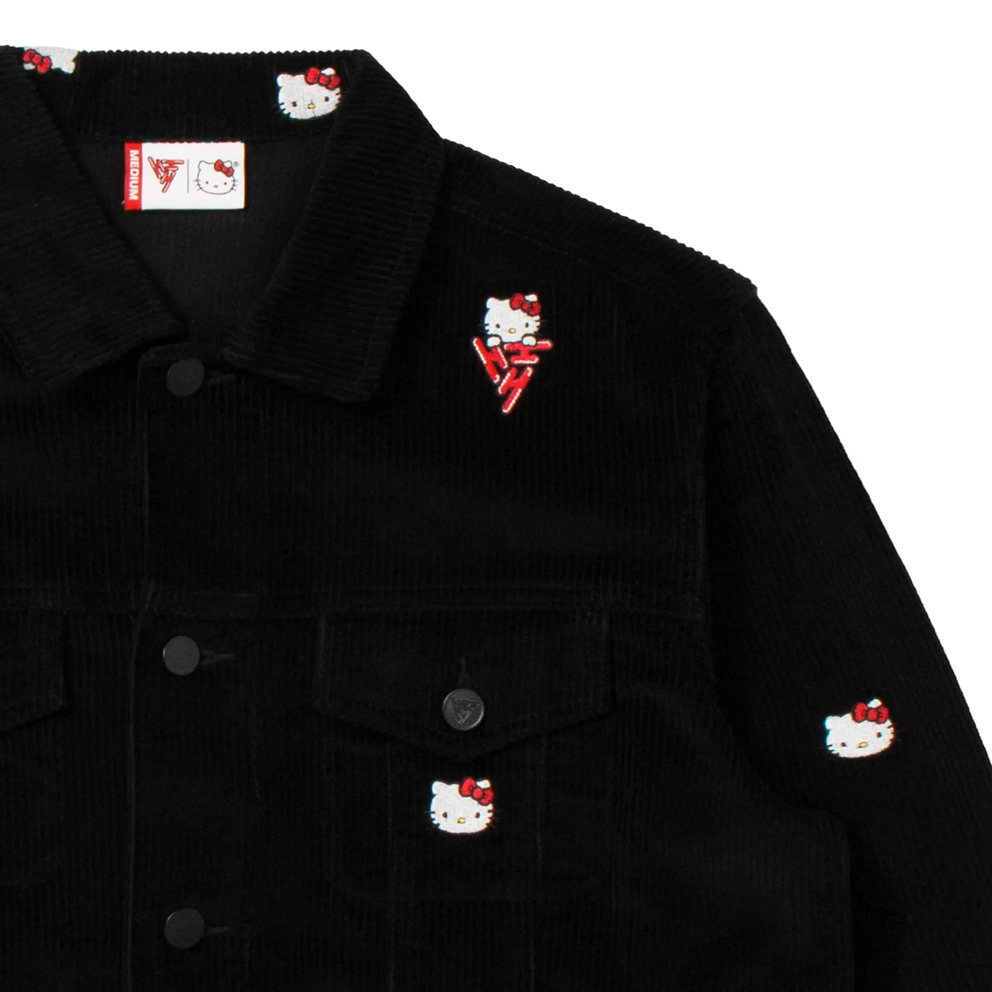 HELLO KITTY EMBROIDERED TRUCKER JACKET (BLACK)