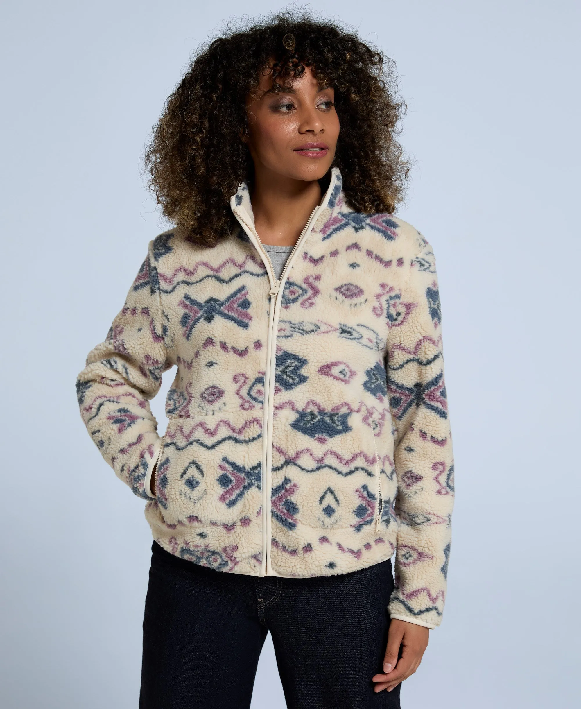 Hennie Women's Printed Borg Jacket - Off White