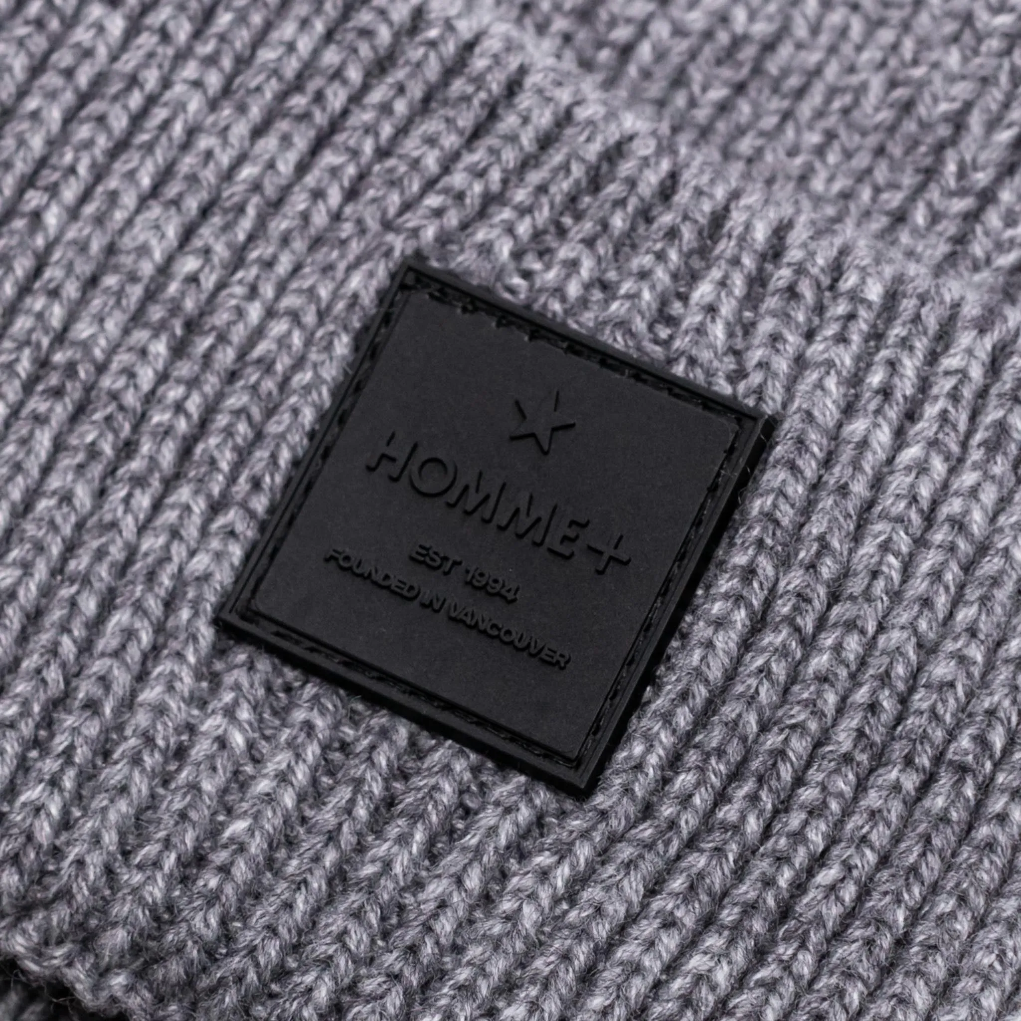 HOMME+ Rubber Patch Beanie Grey