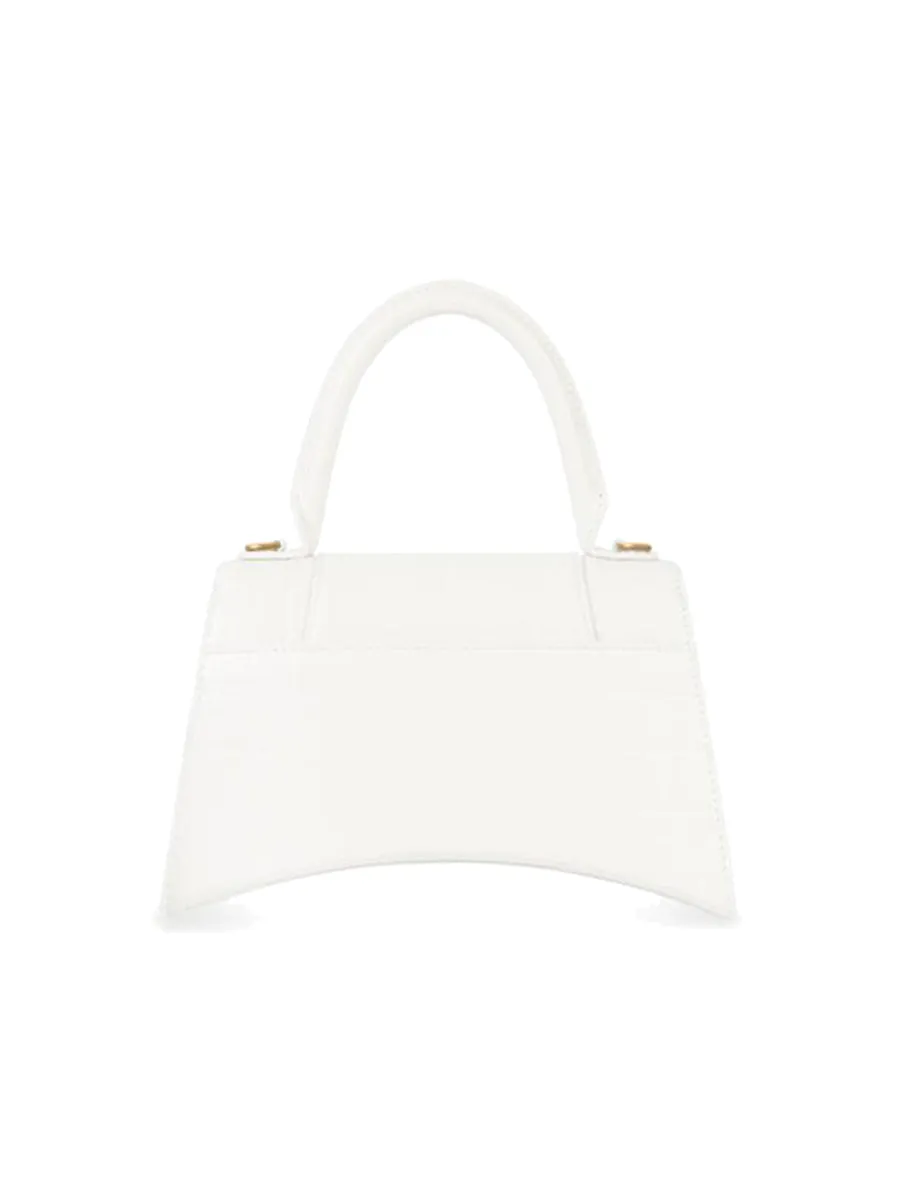 Hourglass Small Handbag Crocodile Embossed in White