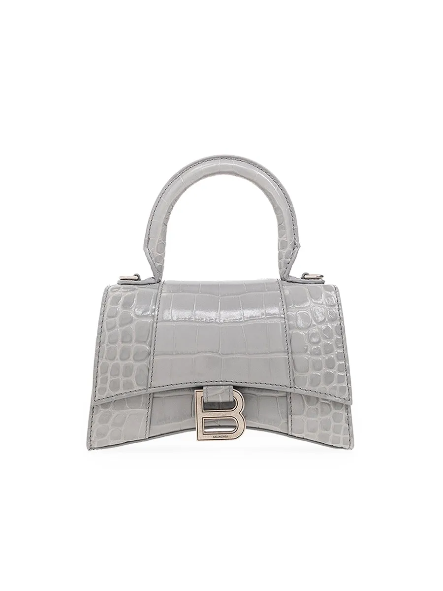 Hourglass XS Handbag Crocodile Embossed in Grey